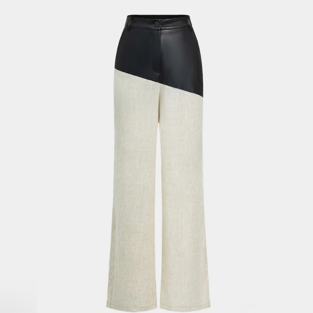 Micas Contrast Color Block Print Straight-leg Trousers, Size Large, NWT